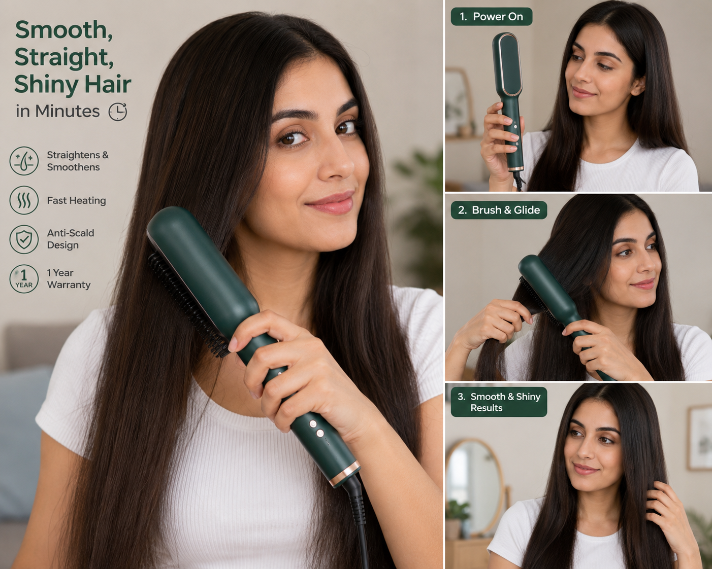 Tourmaline Ceramic Hair Curler Brush | Hair Straightening Iron Perfect for Saloon at Home Hair Styler