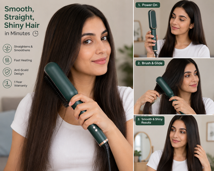 Tourmaline Ceramic Hair Curler Brush | Hair Straightening Iron Perfect for Saloon at Home Hair Styler